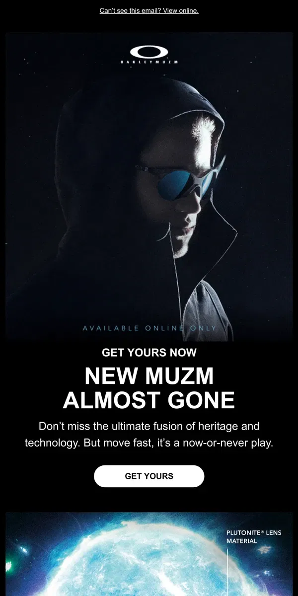 Email from Oakely. Low Stock Alert: New MUZM Almost Gone