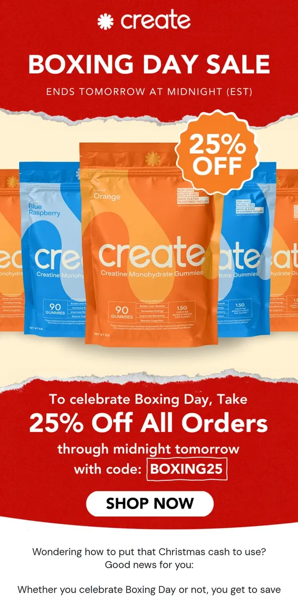 Email from Create Wellness. BOXING DAY SALE! 🎁