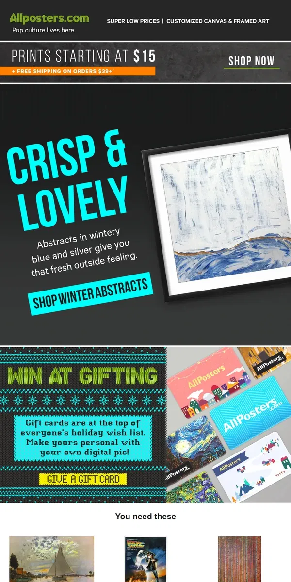 Email from AllPosters. 💙🤍 Embrace the colors of winter