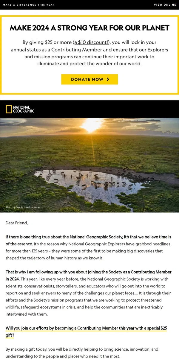 Email from National Geographic. Reminder: Support Our Planet in 2024!