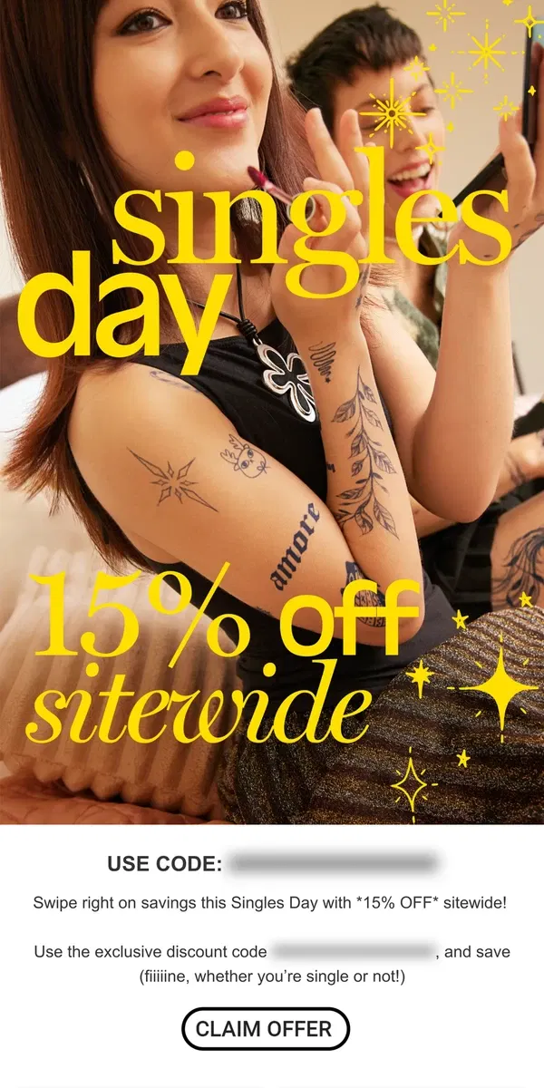 Email from Inkbox. Singles Day Savings 💖 Take 15% OFF