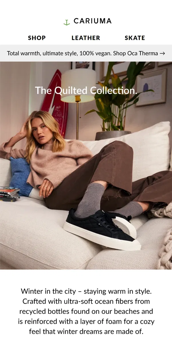 Email from Cariuma. NEW: The Quilted Collection