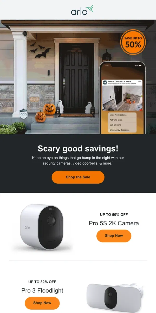 Email from Arlo. Beware! Halloween deals inside.