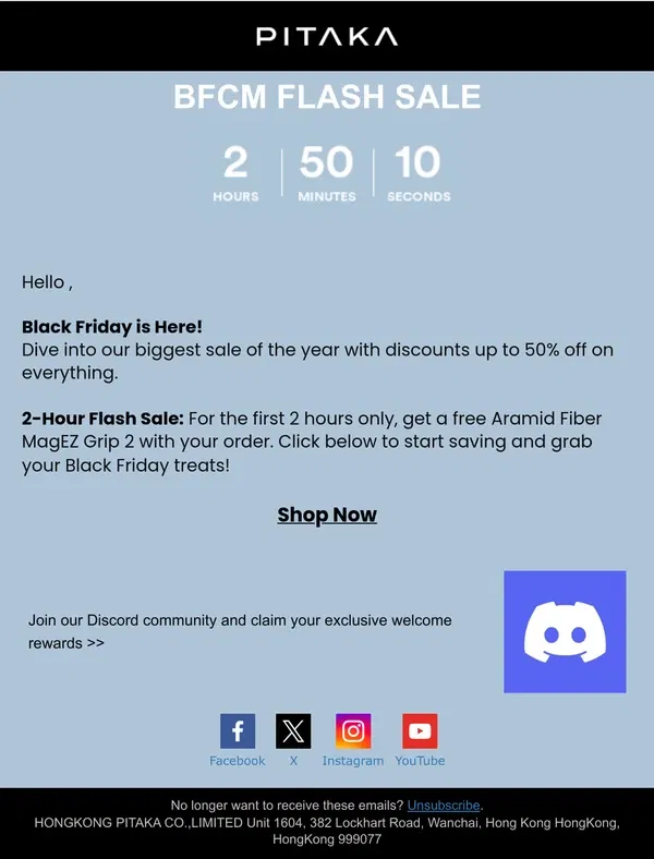 Email from PITAKA. Black Friday 2-Hour Flash Sale Now Begins!🎁