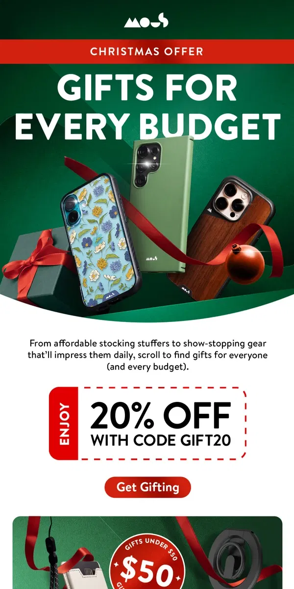 Email from Mous. Gifts for everyone – and every budget