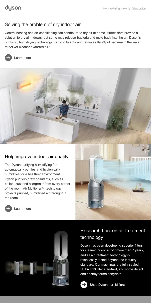 Email from Dyson. Get relief from dry air with Dyson humidifiers