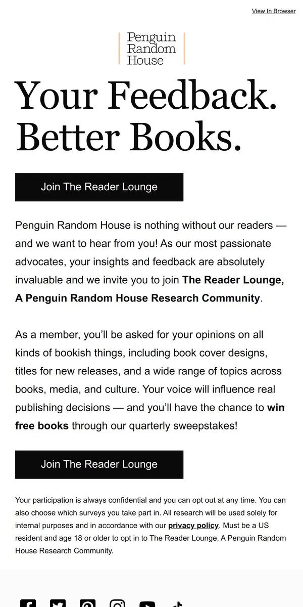 Email from Penguin Random House. We Want To Hear From You!