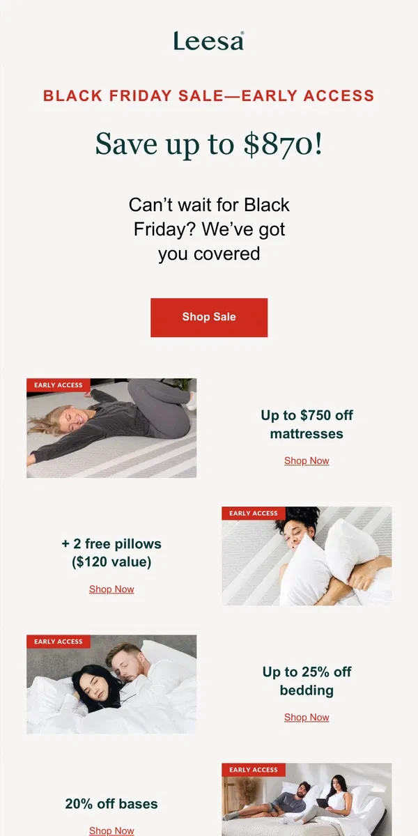 Email from Leesa. 😴 You won't lose sleep over these savings!