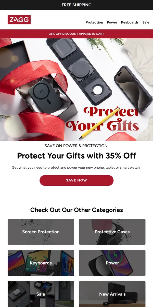 Email from ZAGG. Unwrap Savings: 35% Off Power & Protection for Your New Devices 🎁