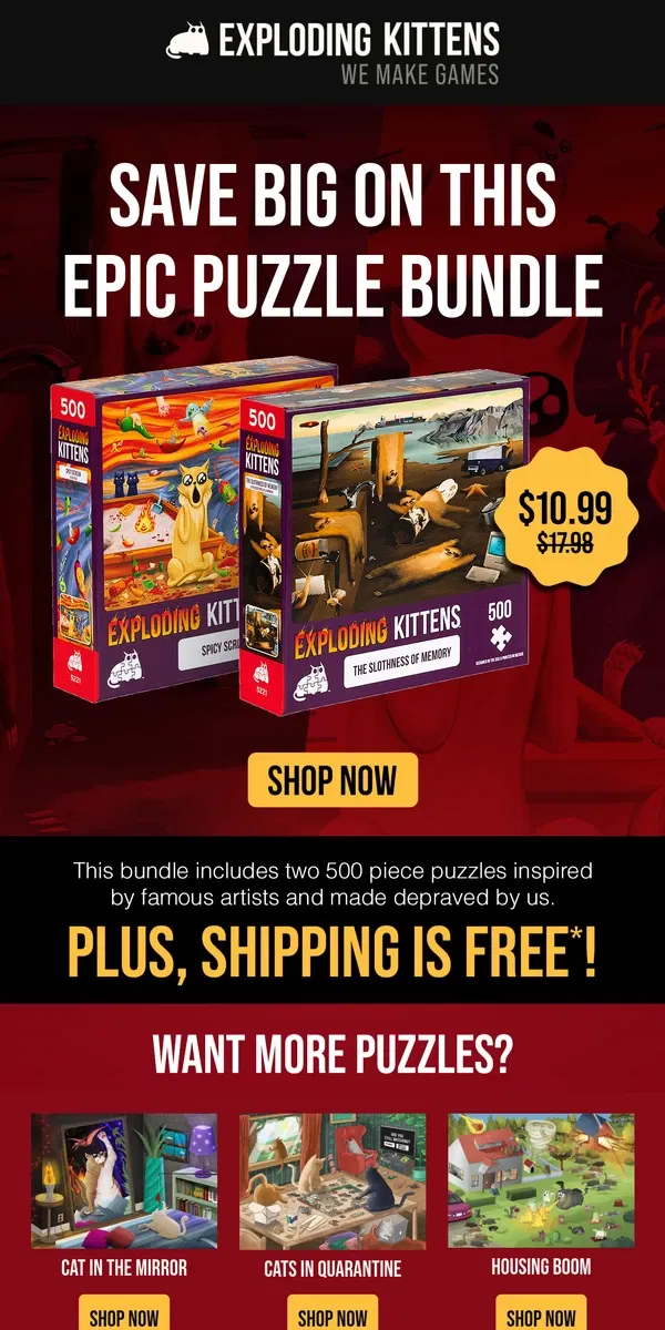 Email from Exploding Kittens. Free Shipping on Puzzle Bundle! 🧩