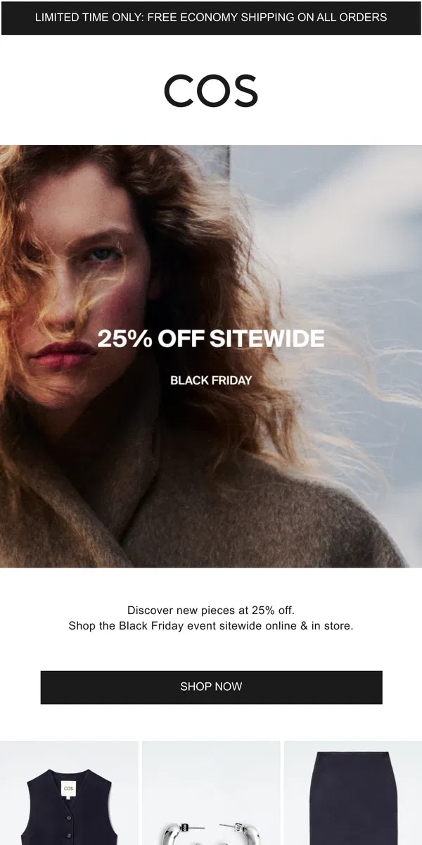 Email from COS. 25% off new additions