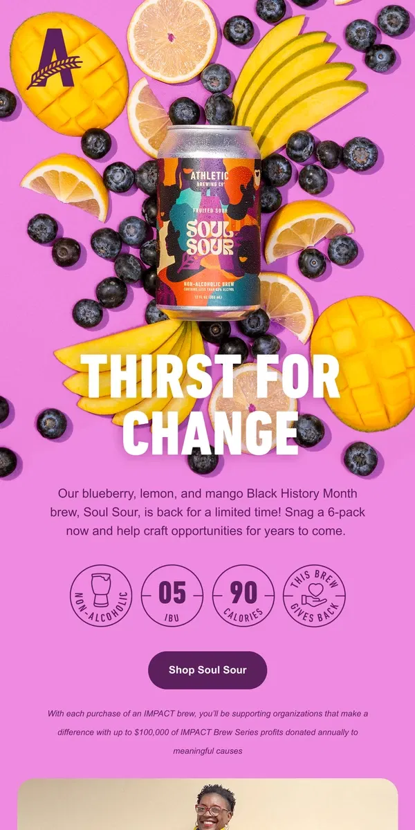 Email from Athletic Brewing Co. Soul Sour. So Sweet. 🫐🍋🥭