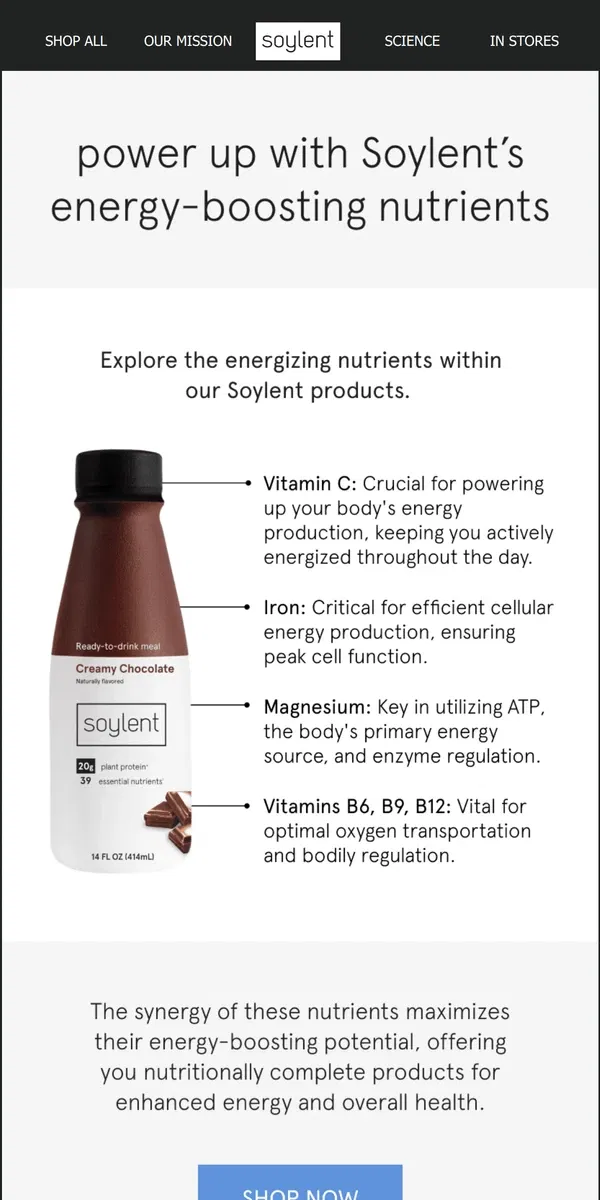 Email from Soylent. support your energy with Soylent's key nutrients