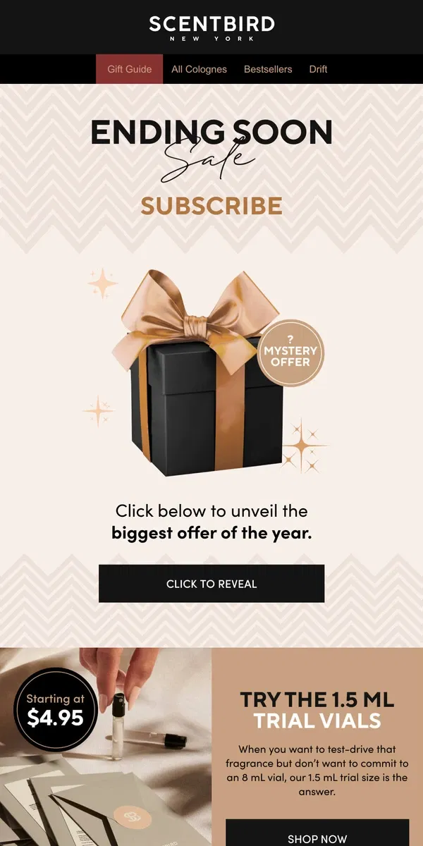 Email from Scentbird. Ending Soon: reveal your mystery offer