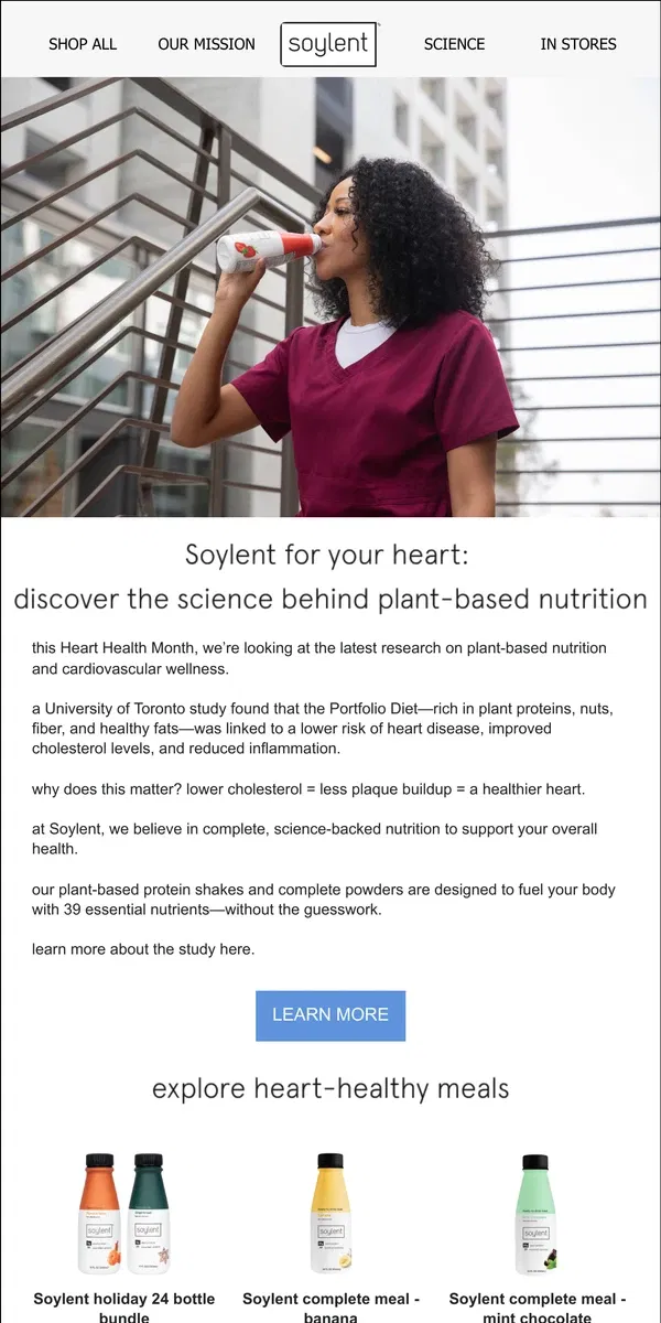 Email from Soylent. the secret to heart health: plant-based nutrition