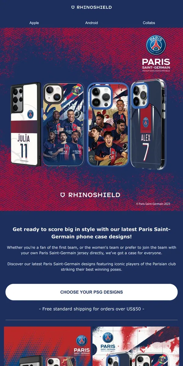 Email from RHINOSHIELD. Unleash the power of Paris Saint-Germain! 🔵🔴