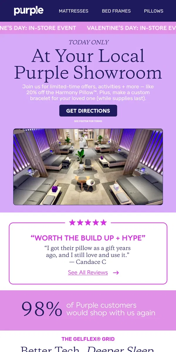 Email from Purple. You’re Invited: Valentine’s Day Event