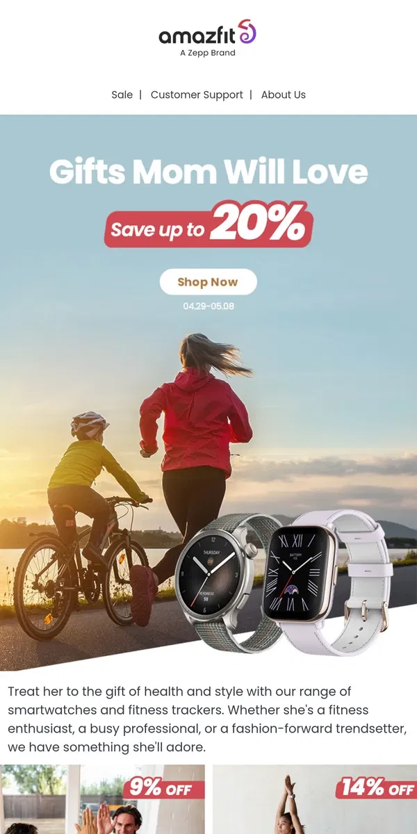 Email from Amazfit. Save up to 20% - Show Mom Your Love!