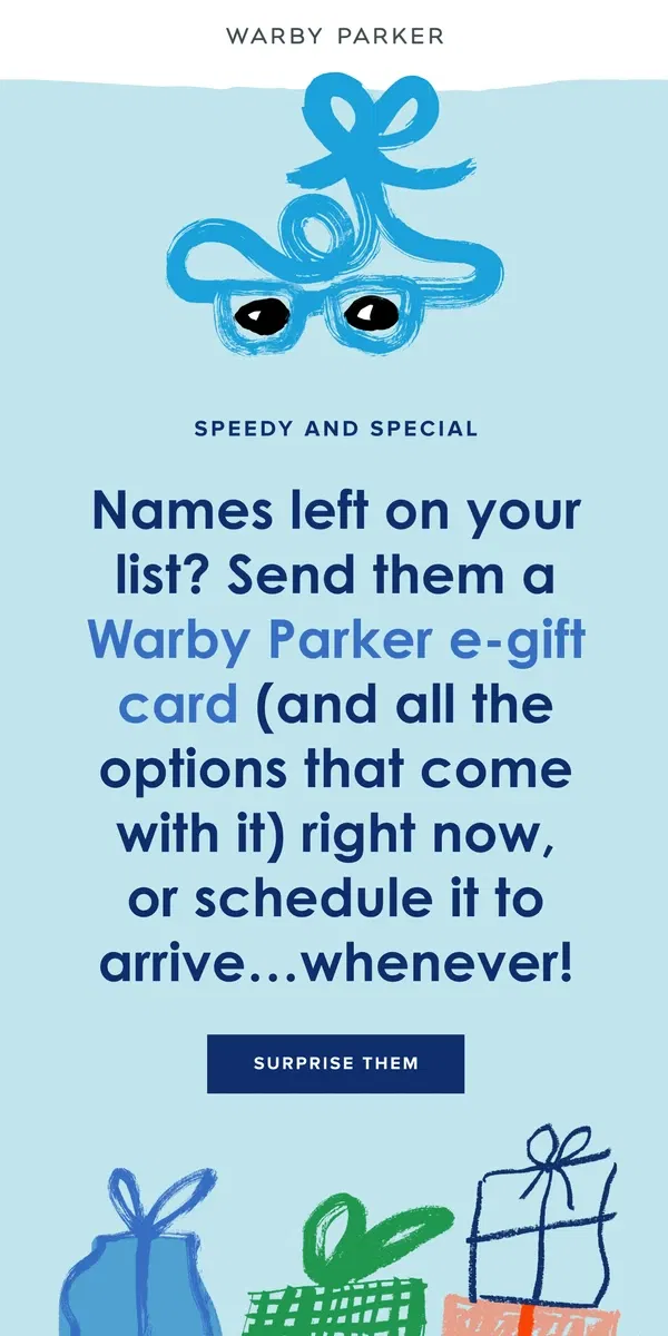 Email from Warby Parker. An instantly delightful gift