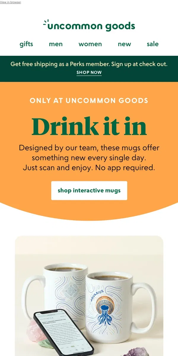 Email from Uncommon Goods. Scan. Discover. Delight.