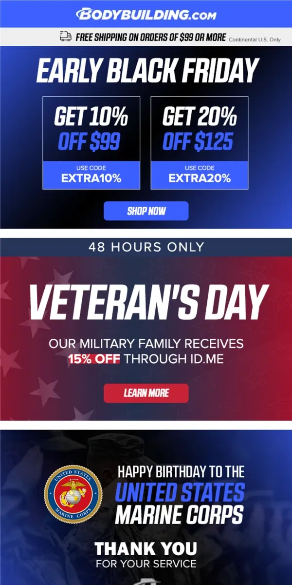 Email from Bodybuilding.com. 💥 Here's Your EARLY ACCESS to BLACK FRIDAY! 💥 + Veterans Day Special Discounts!