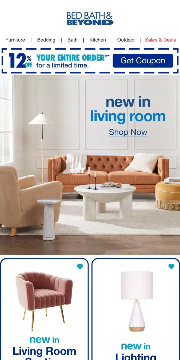 Email from Bed Bath & Beyond. Give Your Living Room Some ♥ With New Arrivals!