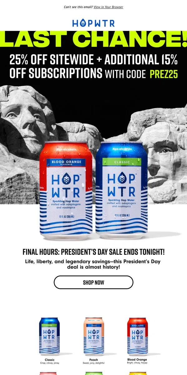 Email from HOP WTR. Last Chance! Up to 35% Off Ends Tonight! ⏳ 🇺🇸