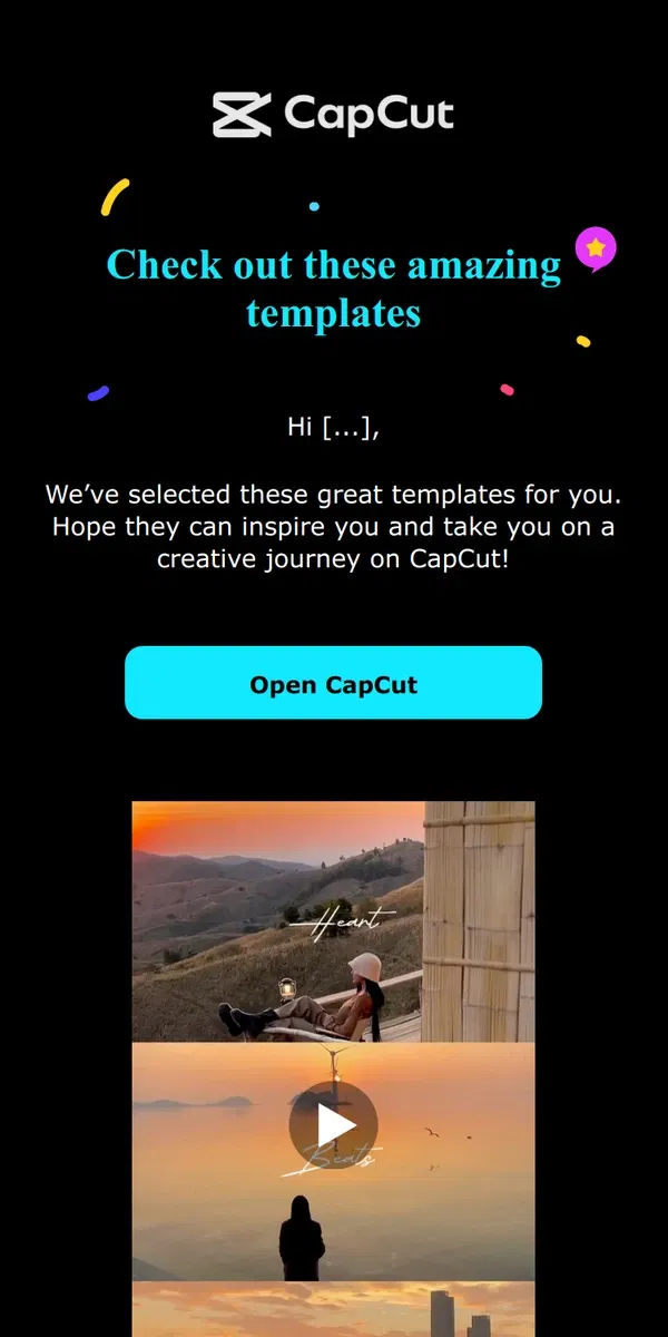 Email from CapCut. Find your inspirations in templates