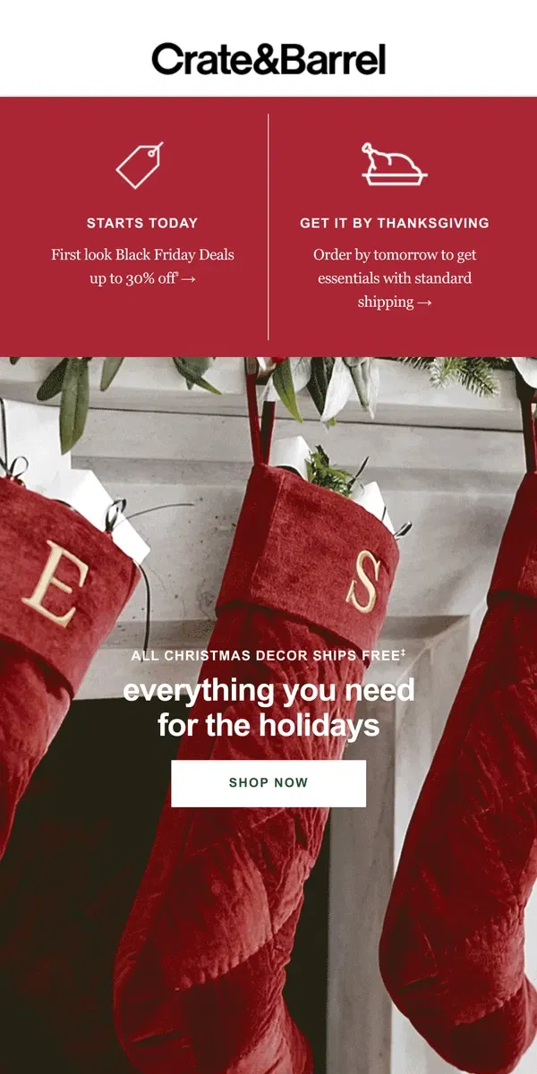 Email from Crate & Barrel. A first look at Black Friday deals, just for you!