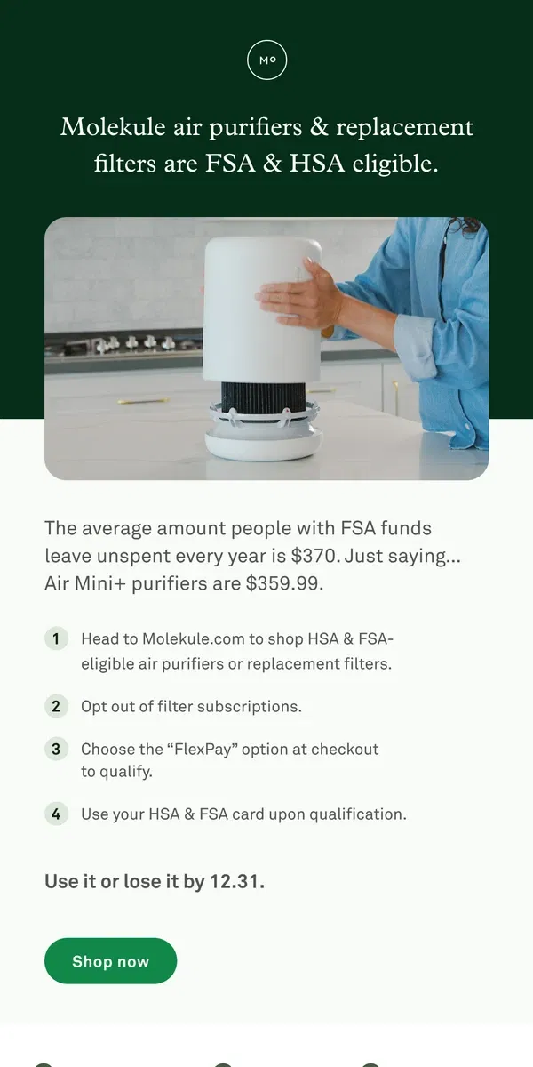 Email from Molekule. Your FSA funds are expiring soon.