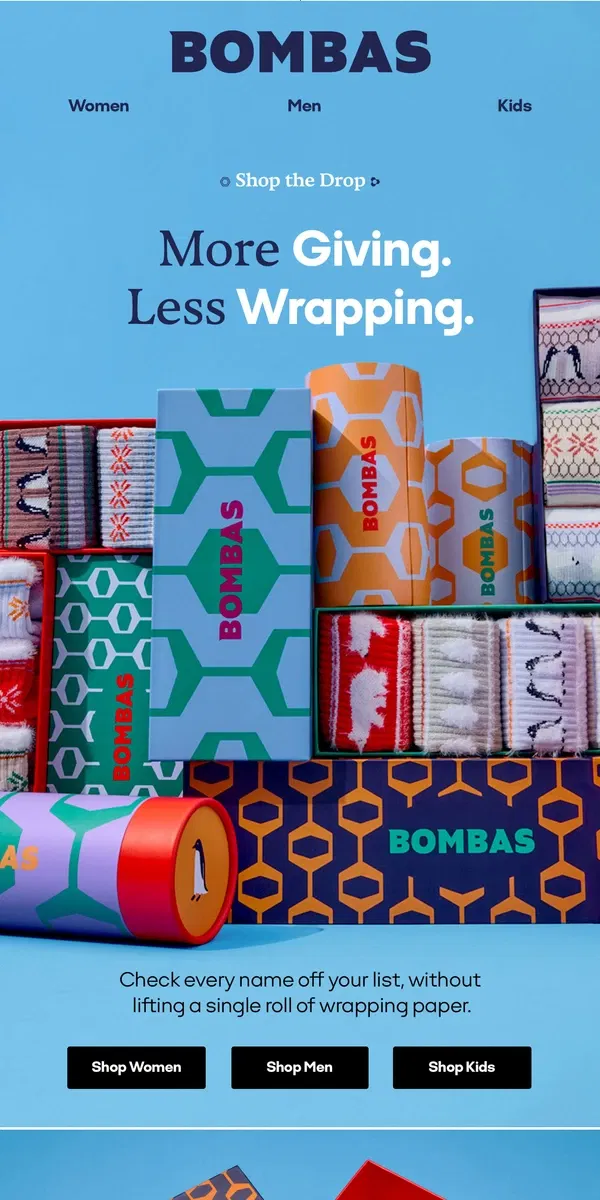 Email from Bombas. New Gifts You Don’t Even Have to Wrap