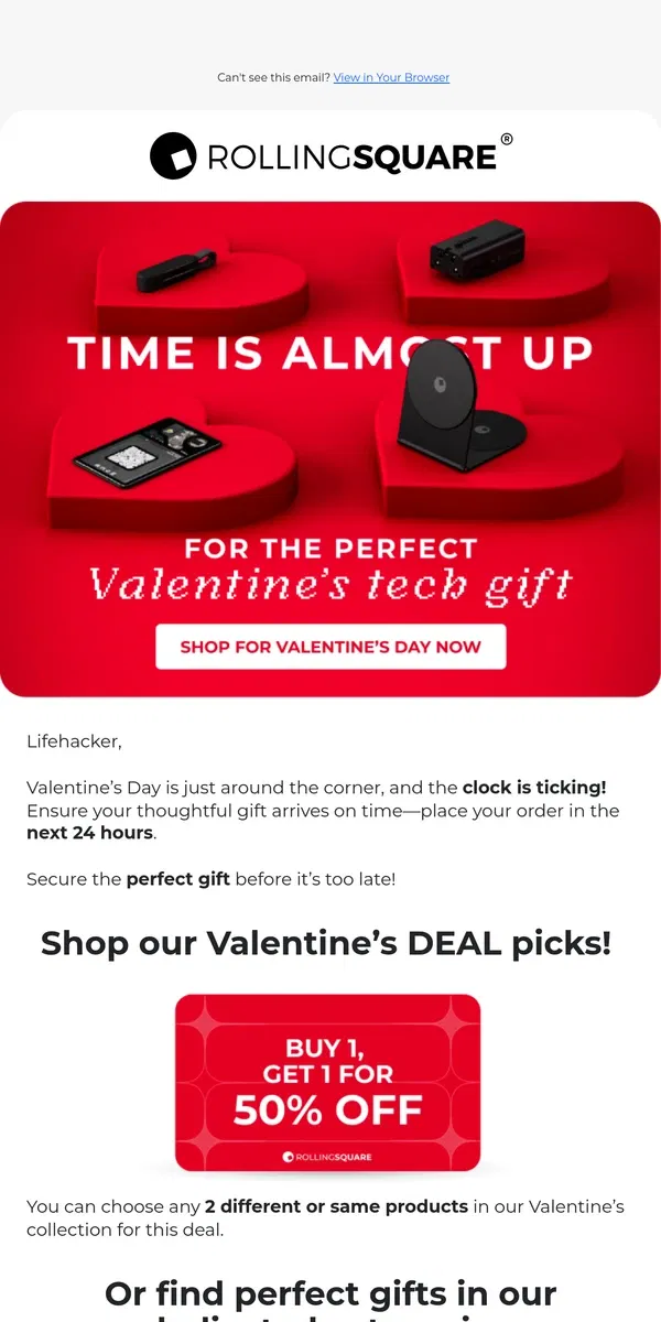 Email from Rolling Square. Last call for Valentine's Day delivery!