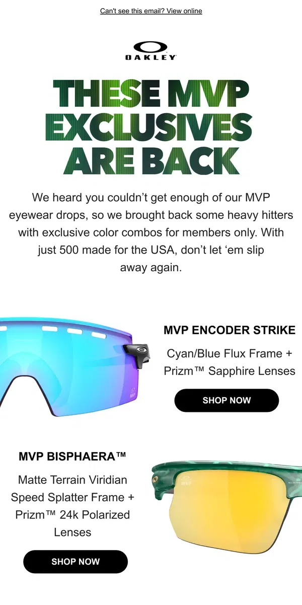 Email from Oakely. Back In Stock: Victims Of Their Own Success