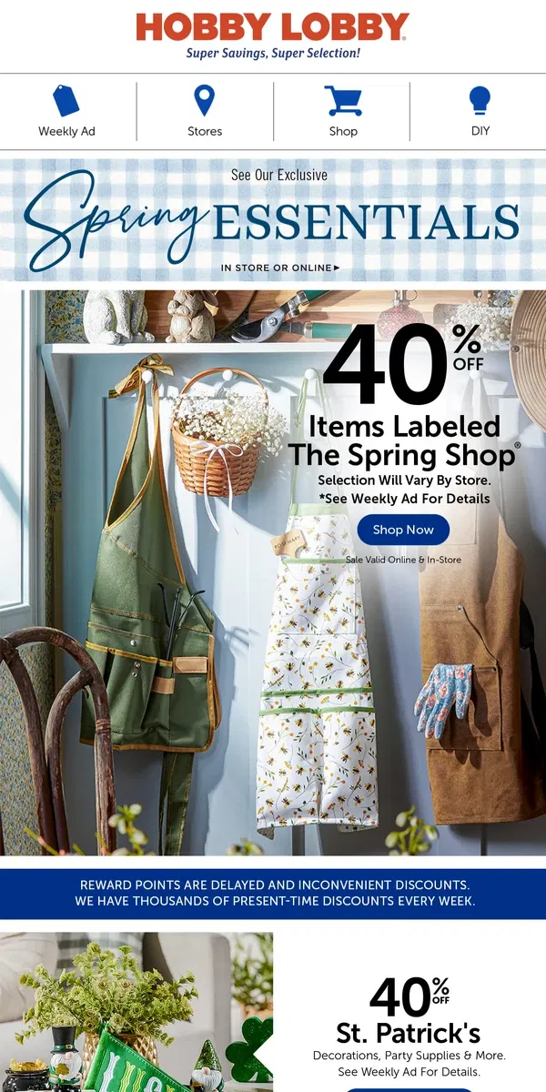 Email from Hobby Lobby. Sow In Style: 40% Off Spring Aprons!