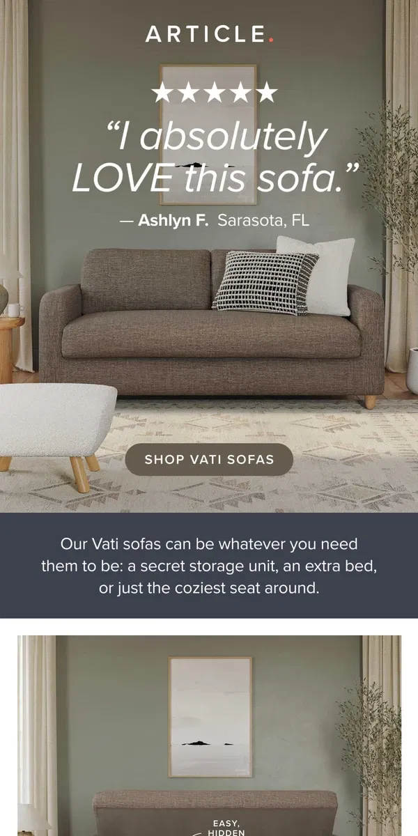 Email from Article. Spotlight: Vati Sofas