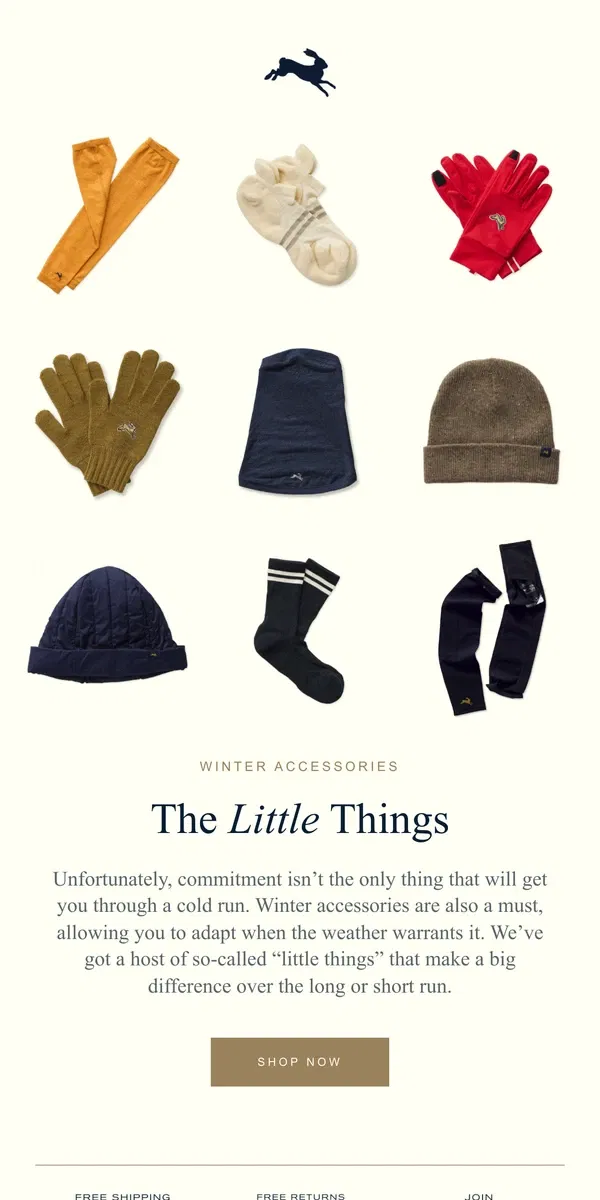 Email from Tracksmith. Winter Accessories