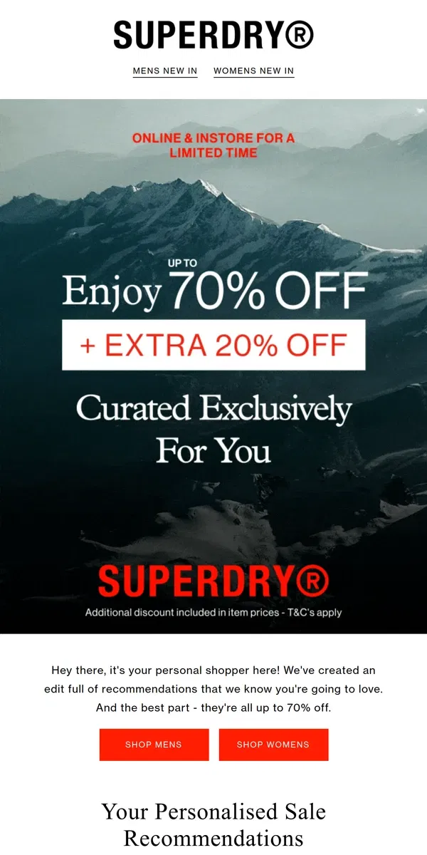 Email from Superdry. Picks tailored to you