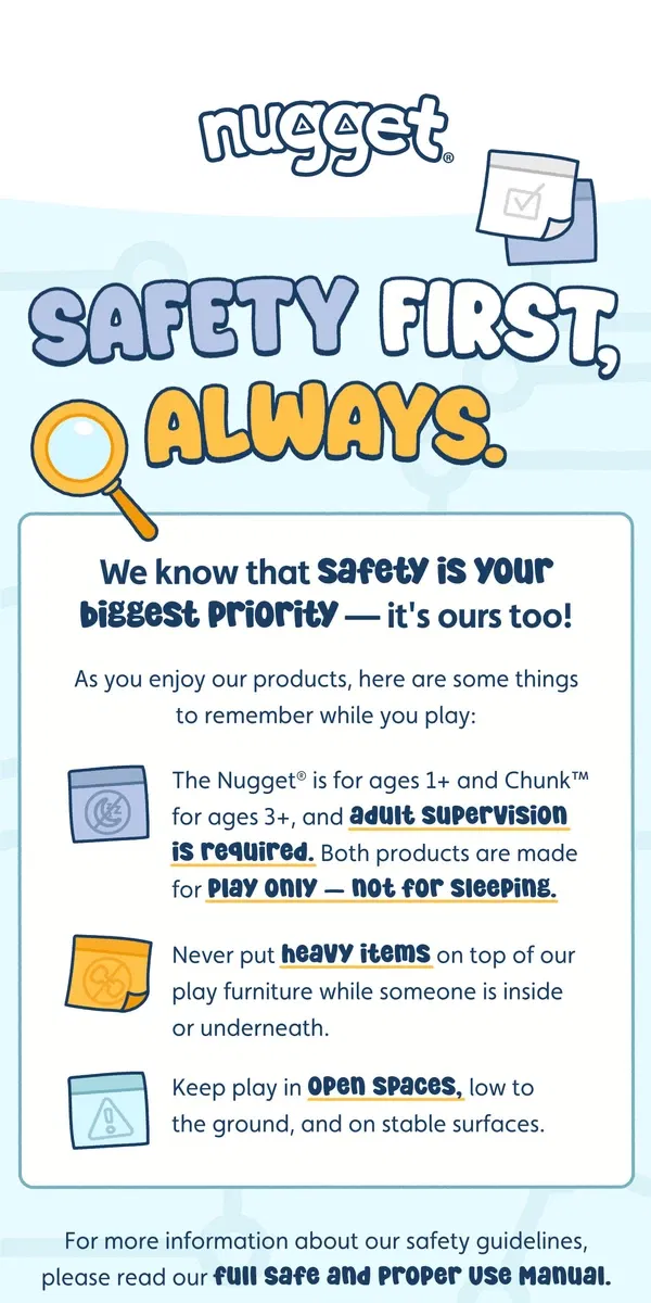 Email from Nugget. Keep safe and Play On! 🦺