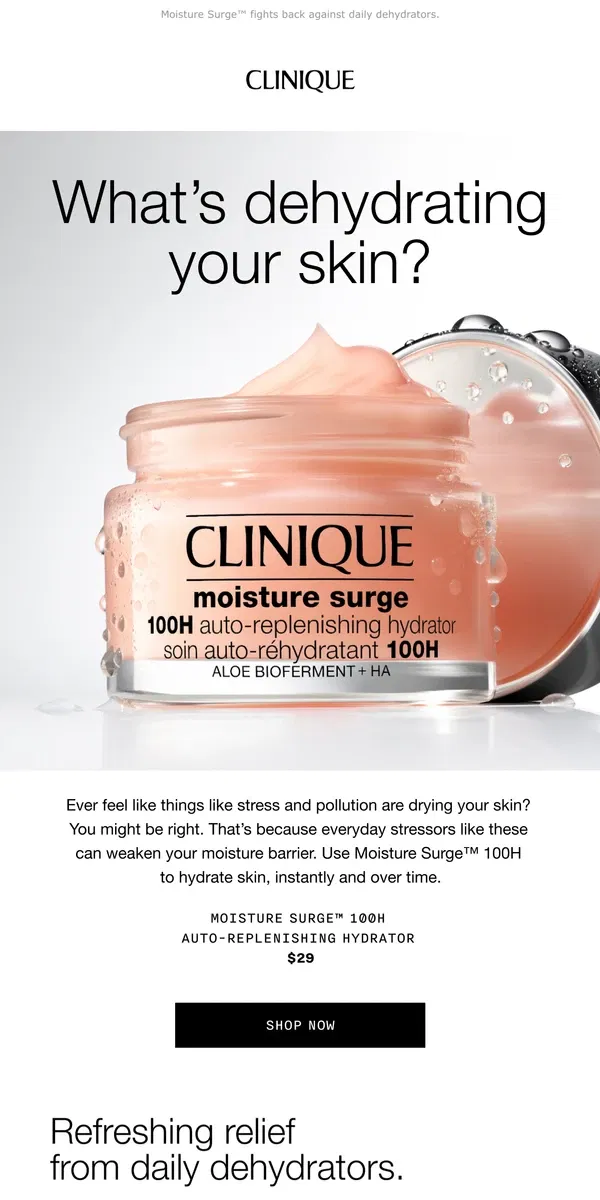 Email from Clinique. Stressed? Sleep-deprived? Skin-reviving hydration inside.