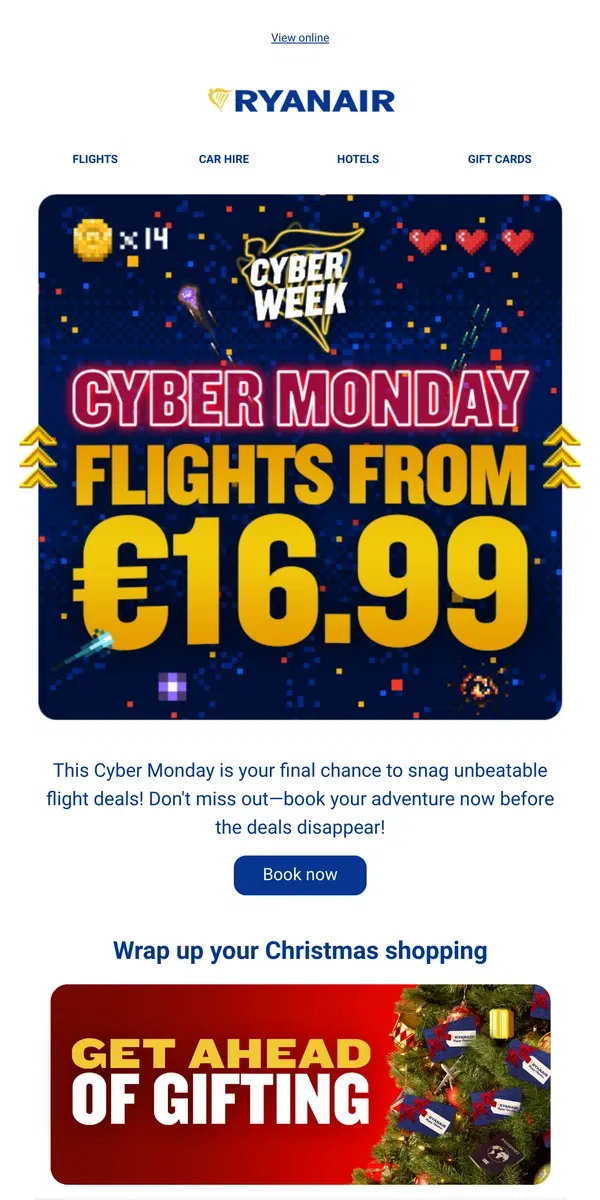 Email from Ryanair. CYBER MONDAY IS HERE 💰