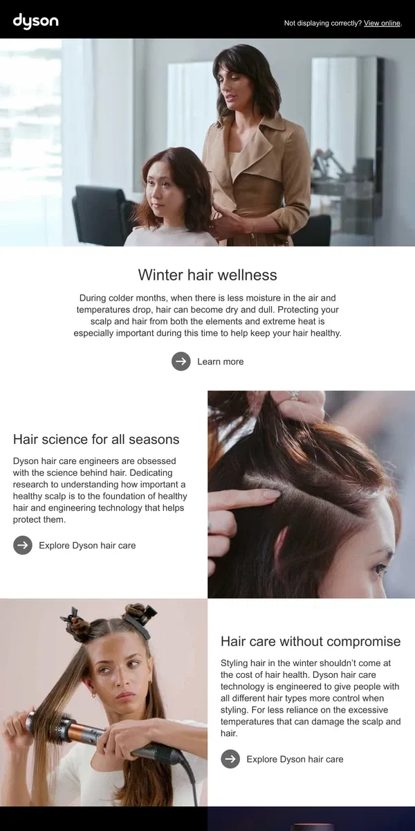 Email from Dyson. Winter hair wellness