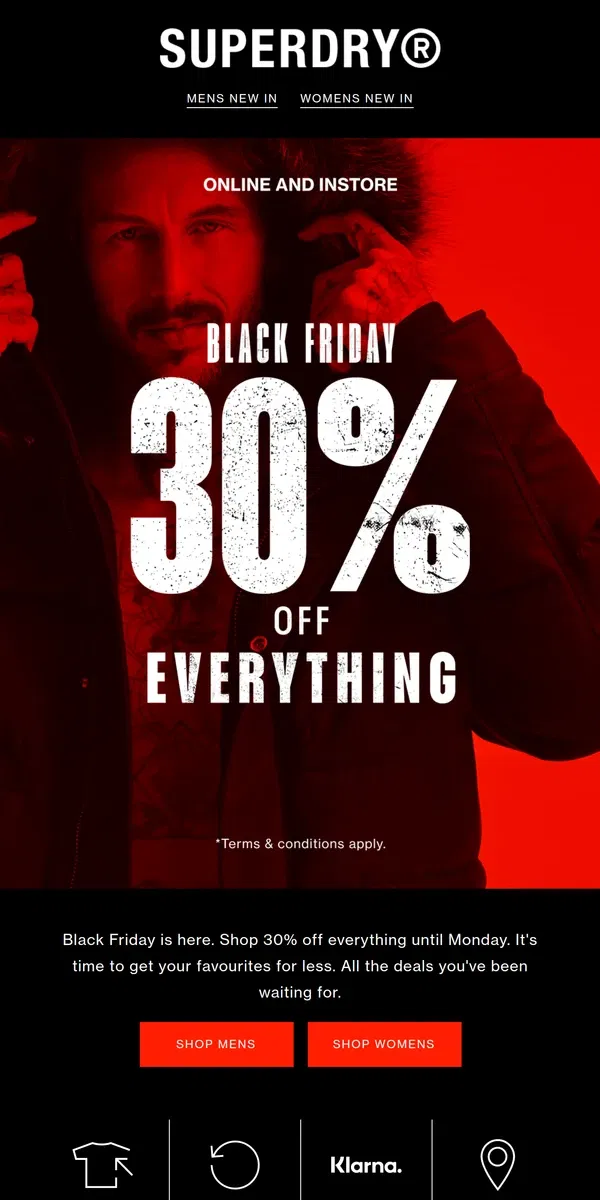 Email from Superdry. Black Friday Just Got Better: 📣 30% Off Everything