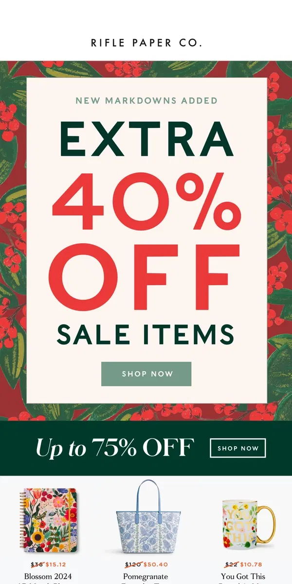 Email from Rifle Paper Co.. Don't Miss: Up to 75% Off Sale Items