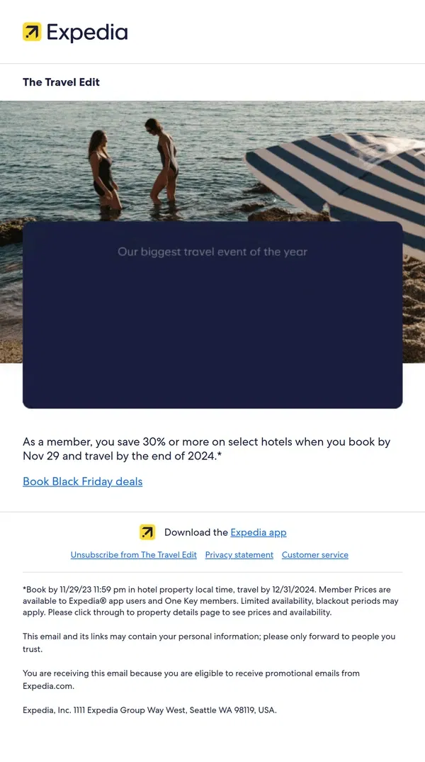 Email from Expedia. Black Friday sale: our biggest travel event of the year!