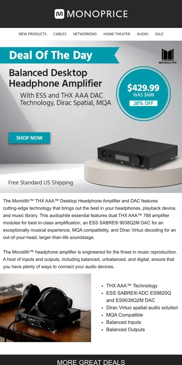 Email from Monoprice. DEAL OF THE DAY | Audiophile Edition