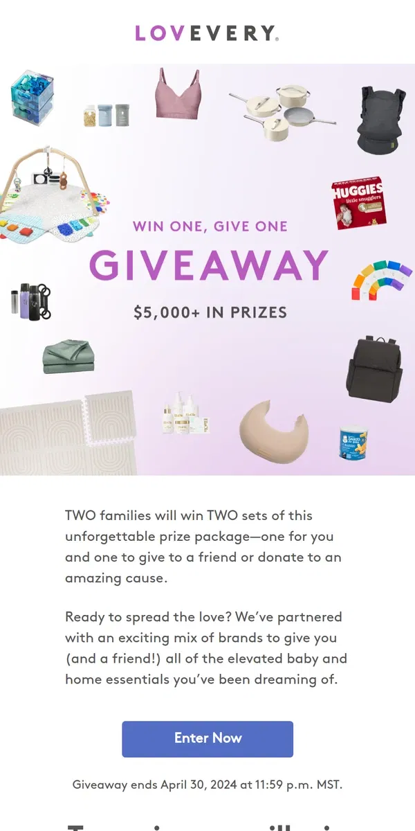 Email from Lovevery. Enter to win $5,000+ in prizes for you and a friend 🎉