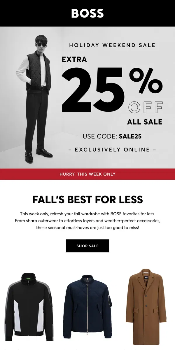 Email from HUGO BOSS. Fall Favorites on Sale Now!