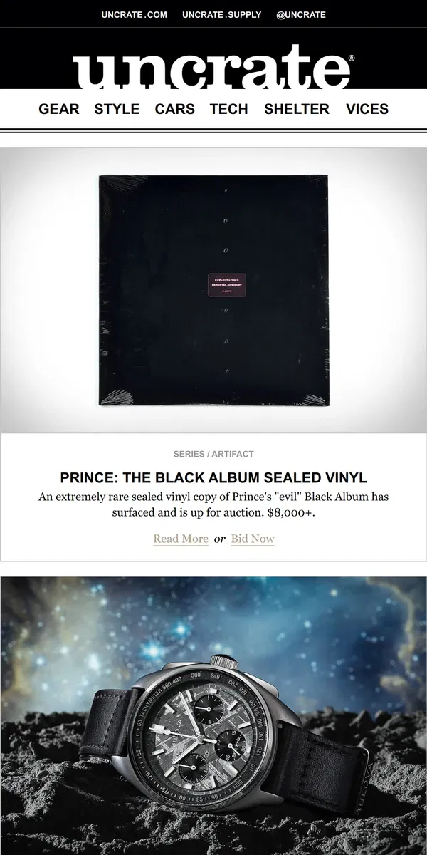 Email from Uncrate. Prince: The Black Album Sealed Vinyl & more