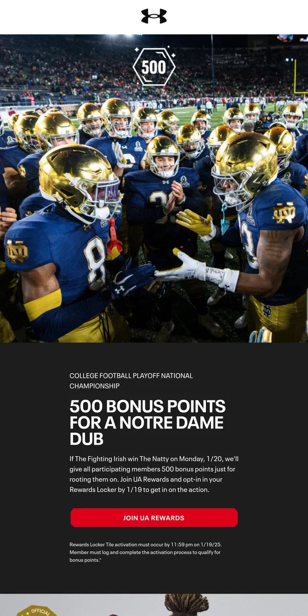 Email from Under Armour. Get 500 points if Notre Dame wins The Natty