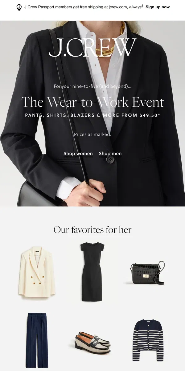 Email from J.Crew. Limited time only: work-ready styles from $49.50